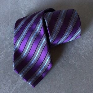 Ermenegildo Zegna Silk Tie Mens OS Purple Excellent Striped Made in Italy